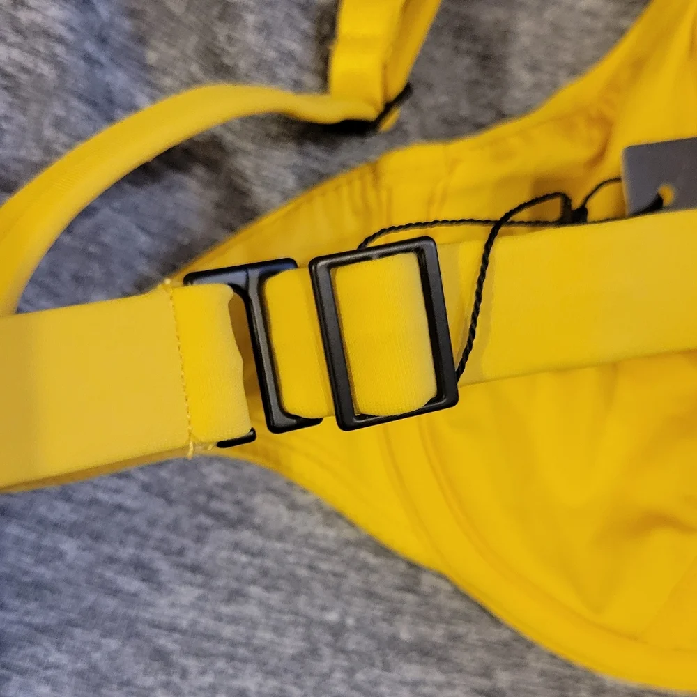 NWT CUUP The Plunge Swim Top Bikini Yellow Bamboo Slide & Set Size 2